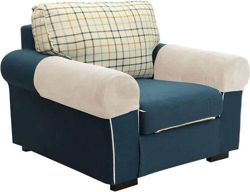 Vista 2 de XMNTG Juego de 2 fundas elásticas para reposabrazos de color beige, terciopelo suave, antimanchas, lavables para sillas, sofá, sillón reclinable