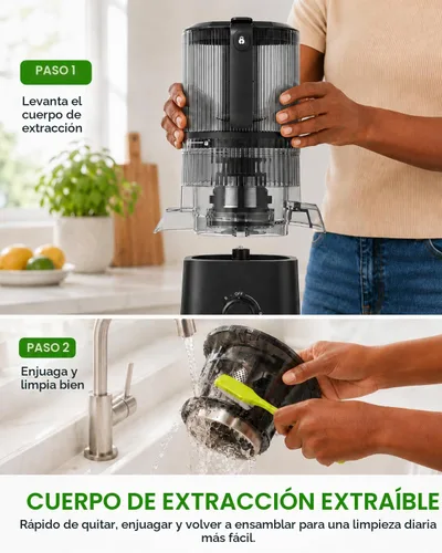 Vista 7 de AMZCHEF Exprimidor de prensa en frío, Juicer lento de autoalimentación de Negro mate