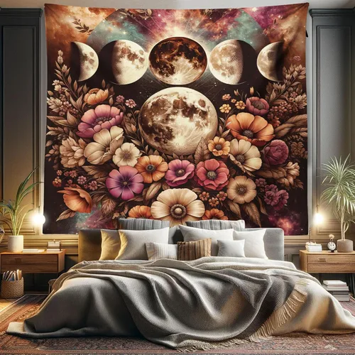 Vista 103 de Ambesonne Tapiz de hongos, atmósfera psicodélica, escena astral estrellada con motivos orientales trippy, decoración de tela para colgar en la pared