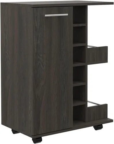 Vista 12 de TUHOME Carrito de barra de madera de ingeniería en negro