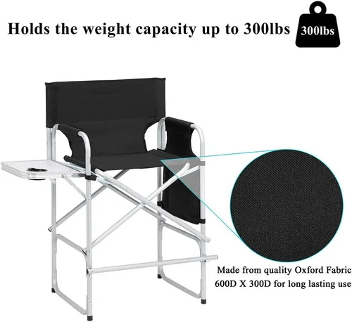 Vista 6 de Vasitelan Silla plegable alta para directores con bolsa de almacenamiento para mesa auxiliar, altura de barra portátil para maquilladores, marco