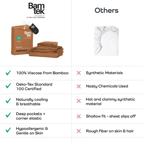 Vista 6 de Juego de sábanas de bambú de viscosa tamaño individual XL, 3 piezas, extra largas, ropa de cama refrescante para personas que duermen con calor