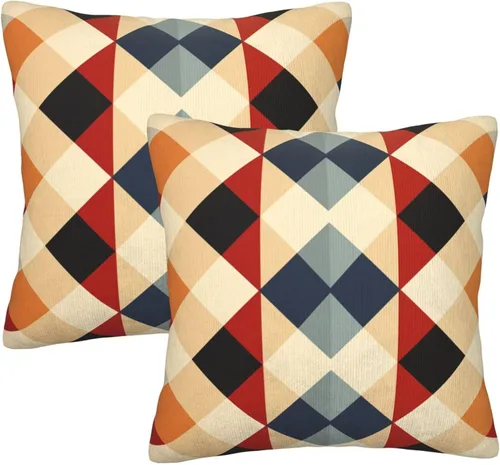Vista 18 de Pack of 2 Short Plush Throw Pillow Covers 18 X 18 Inch, Retro 70S Orange Yellow Pillow Cover Durable Pillowcases, Square Throw Pillow Covers Couch