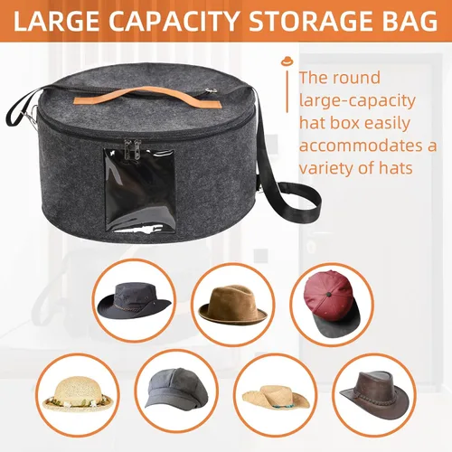 Vista 6 de Caja para sombreros, 15.7 x 7.8 x 15.75 pulgadas, caja de almacenamiento plegable con tapas para mujeres y hombres, cajas de viaje para Gris Oscuro