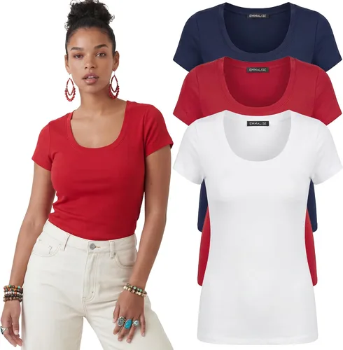 Vista 33 de Emmalise - Camiseta de manga corta para mujer, cuello redondo, estilo básico, pack de valor, tallas junior y grandes