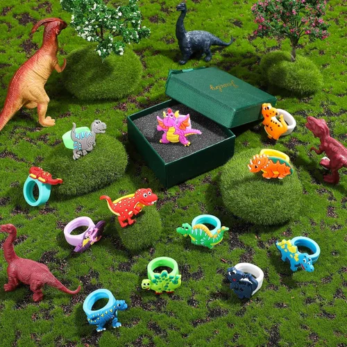 Vista 7 de Chalyna - Paquete de 24 anillos de dinosaurio, adornos para cupcakes