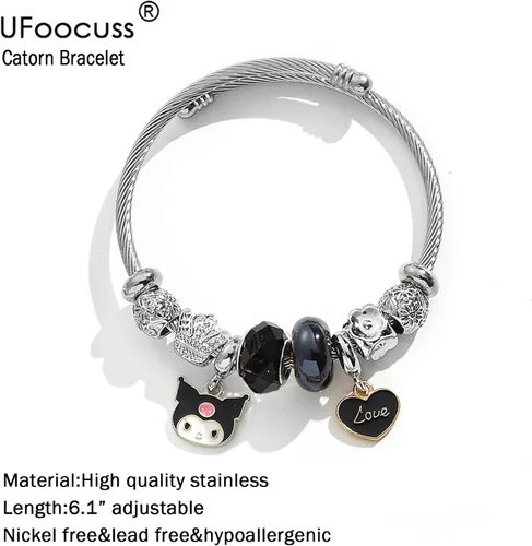 Vista 5 de UFOOCUSS Pulseras de gatito y gato para mujer, chapado en oro de 18 quilates, ajustable, regalo para niñas