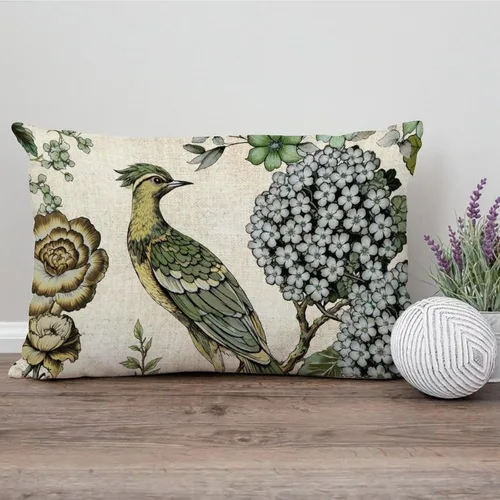 Vista 132 de ArogGeld Funda de cojín con flores verdes y blancas con flores grises y negras y hojas verdes en estilo chinoiserie, funda de almohada cuadrada