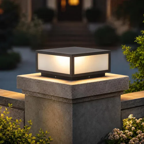 Vista 12 de Luces de columna al aire libre de 9,84 pulgadas, luz cuadrada negra del poste del pilar para el exterior Outdoor Post Caps Light, Waterproof Gate