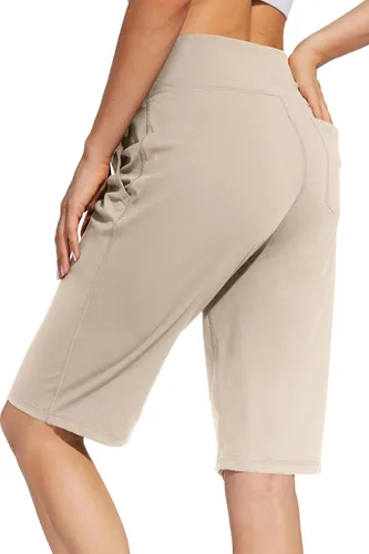 Vista 2 de Pantalones cortos largos para mujer, 12 pulgadas, longitud a la rodilla, casual, para entrenamiento, atletismo, natación, bermudas