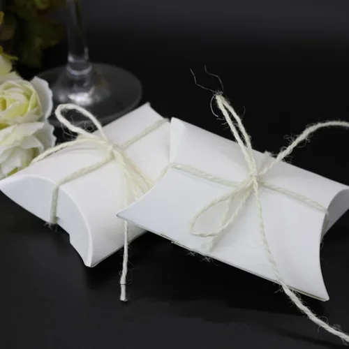 Vista 6 de MANCHAP 200 cajas de almohada de papel kraft blanco de 3.5 x 2.5 pulgadas, pequeñas cajas de dulces blancos, cajas de agradecimiento para recuerdos
