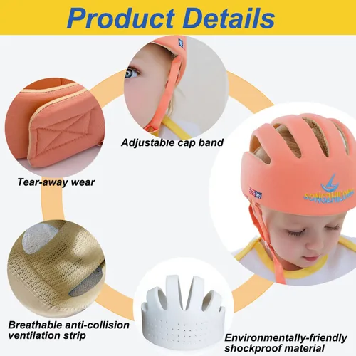 Vista 6 de Casco ajustable para bebé, gorra de arnés de cojín suave para niños, sombrero para niños pequeños cuando aprendes a gatear a caminar (naranja)