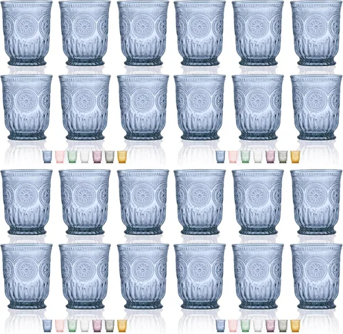 Vista 14 de Juego de vasos de beber ámbar Yungala, conjunto de 6 vasos de vidrio ámbar, vasos pequeños de agua de 8 oz, vasos de hobnail aptos