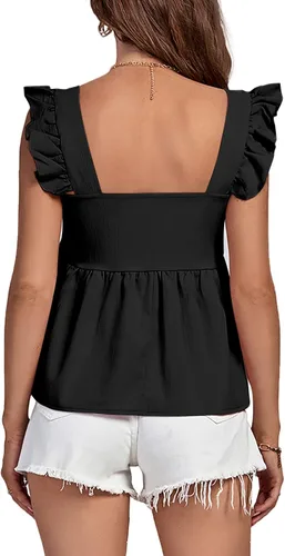 Vista 2 de LYANER Blusa sin mangas con volantes y cuello cuadrado para mujer