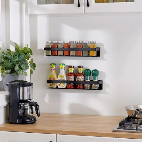 Vista 2 de KES KSR401S40-BK-P2 - Organizador de especias de cocina, organizador de condimentos de aluminio de 16 pulgadas, soporte para especias de pared