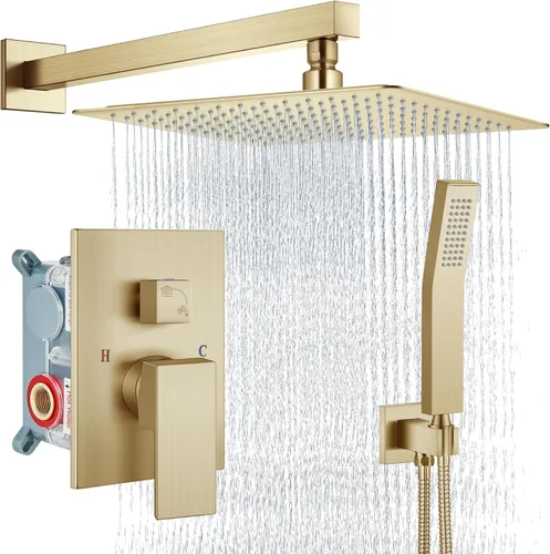 Vista 18 de Aolemi Sistema de ducha tipo lluvia de 12 pulgadas, cabezal de ducha cepillado Nikcel Combo Set con ducha de mano válvula de montaje en pared grifo