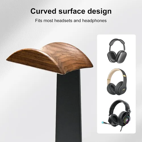 Vista 4 de UPERGO Headset Stand with Gaming Controller Holder, Walnut Wood Headphone Stand with Storage Base, Gaming Equipment Accessories for Desk