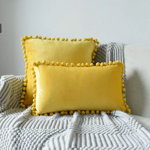 Vista 14 de vctops Funda de cojín lumbar con pompones, de terciopelo suave, sólida, decorativa, para sofá, dormitorio o automóvil, 1 pieza