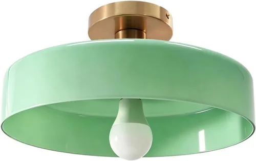 Vista 11 de Lámpara de techo semiempotrada de cristal, moderna cerca del techo, pantalla de cristal de cúpula naranja de 11 pulgadas, lámpara de techo dorada