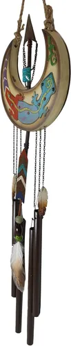 Vista 4 de Ebros Gift Southwest Western Tribal Native Boho Chic Gecko Lizard caprichoso en luna creciente con flecha atrapasueños pluma campanilla de viento