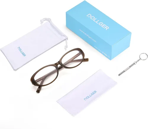 Vista 5 de Dollger Lentes de bloqueo de luz azul para mujer, con marco ovalado retro de moda, gafas pequeñas de ojo de gato Marrón