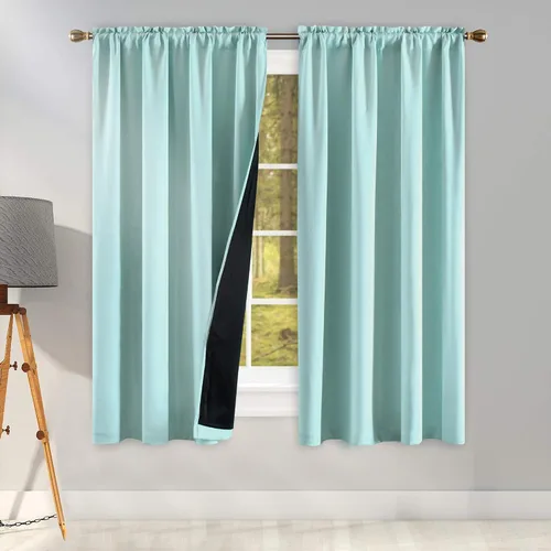 Vista 18 de KEQIAOSUOCAI Aqua - 100 cortinas opacas con forro negro para dormitorio, paneles de cortina totalmente opacas para sala de estar, cortinas aislantes