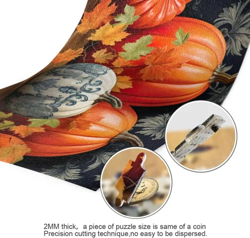 Vista 3 de Pumpkin Fall Jigsaw Puzzles 500 Pieces for Adults with Mesh Storage Bag 2011671