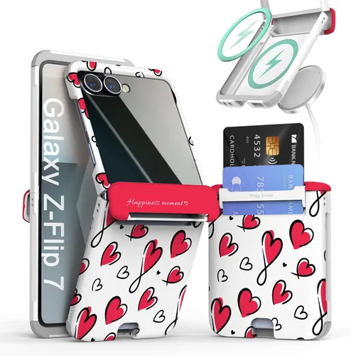 Vista 37 de para Galaxy Z Flip 5 Funda con 2 ranuras para tarjetas, funda rígida delgada y resistente con protección de bisagra, funda completa con protección