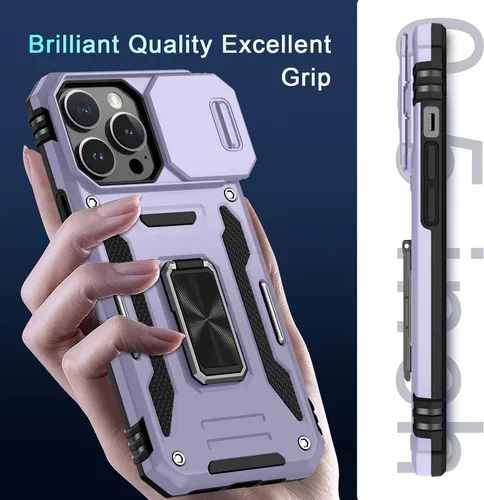 Vista 414 de DEERLAMN Funda para iPhone Xs Max con funda deslizante para cámara + protector de pantalla, soporte giratorio de anillo de grado militar a prueba