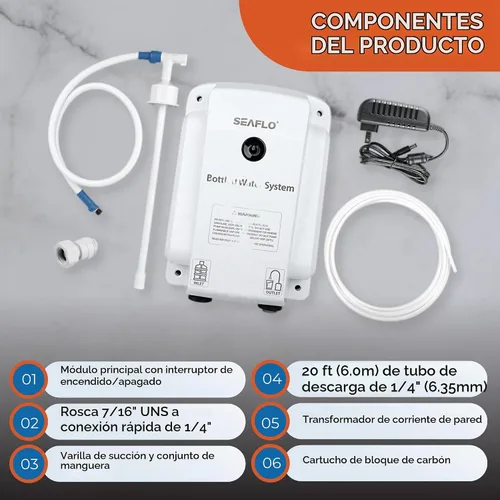 Vista 6 de SEAFLO Sistema de agua embotellada: práctico interruptor de encendido/apagado, tubo de descarga de 20 pies, enchufe de pared