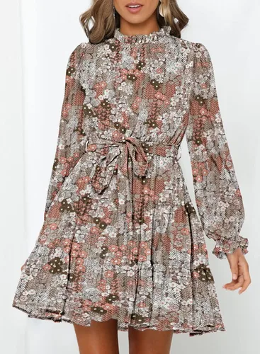 Vista 2 de Happy Sailed Vestido de cambio para mujer con cuello en V y media campana, borla con volantes en niveles, mini vestidos, túnicas (S-XL)
