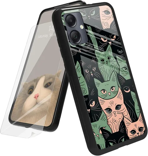 Vista 166 de Funda para Samsung Galaxy A12 5G con protector de pantalla, parte trasera de vidrio templado + TPU de silicona suave que absorbe los golpes