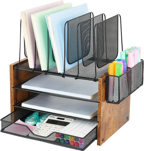 Vista 12 de OPNICE - Organizadores de escritorio y accesorios, para espacio de trabajo, suministros de oficina, organizador de archivos con 2 soportes para Negro