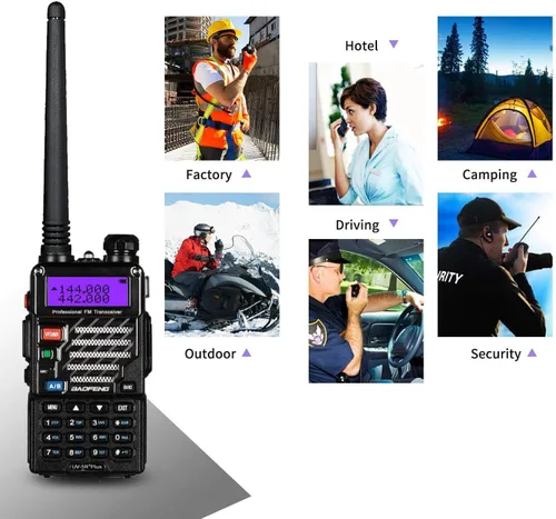 Vista 3 de BAOFENG UV-5R+ Plus Radio bidireccional, largo alcance para adultos, recargable con auricular, Walkie Talkie para exteriores, 144-148MHz 420-450MHz