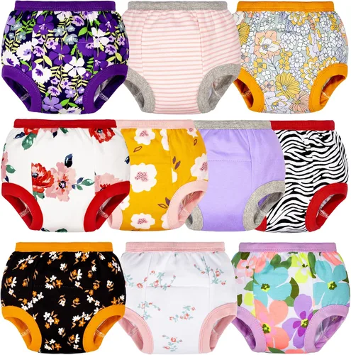 Vista 14 de BIG ELEPHANT Ropa interior de entrenamiento para ir al baño, 100% algodón, absorbente, unisex, pantalones para niños y niñas Serie Floral