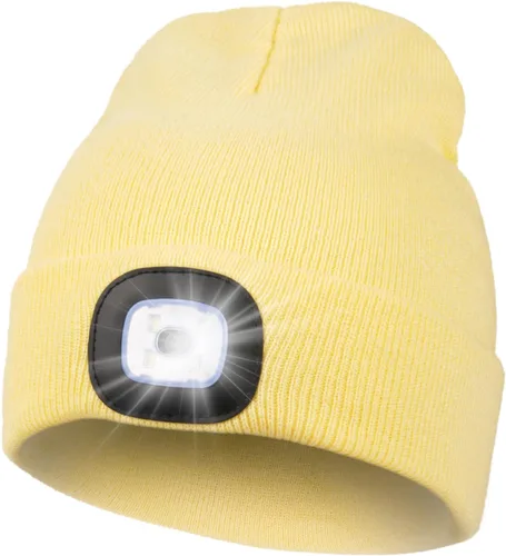 Vista 19 de MELASA Gorro unisex con luz, recargable por USB, manos libres, gorro LED, regalos de invierno para hombres Tinte amarillo albaricoque