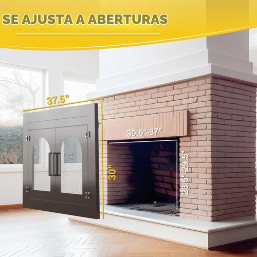Vista 2 de TOCRETOARE Puerta de chimenea, puertas de lugares de fuego con pantalla y decoración de vidrio, protector de malla de hierro para chimeneas