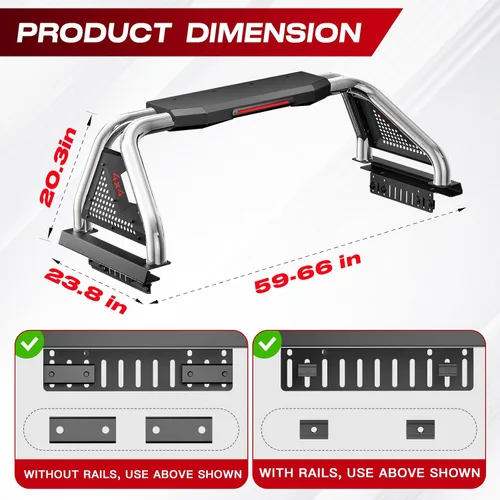Vista 8 de SYHVU Barra de Rollo Deportiva Ajustable Universal para Cama de Camión, Barras de Rollo de Acero Inoxidable Compatibles con Dodge Ram