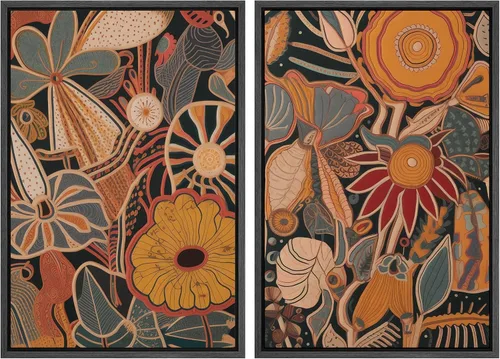Vista 78 de IDEA4WALL Lienzo Enmarcado Impreso Arte de Pared Set Paisaje de Hojas de Palma de Selva de Mediados de Siglo Naturaleza Silvestre Ilustraciones Arte