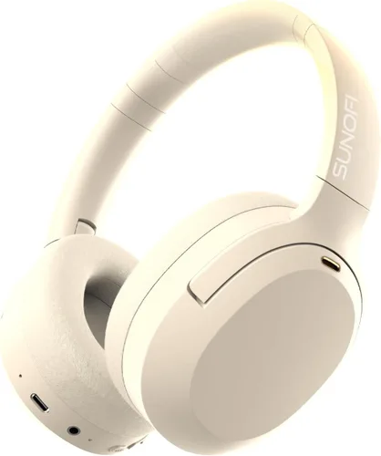Vista 10 de Audífonos híbridos con cancelación de ruido activa, auriculares inalámbricos Bluetooth sobre la oreja con micrófono, tiempo de reproducción de 60