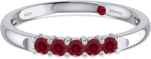 Vista 4 de Colección de anillo de cinco piedras, anillo de compromiso con piedras preciosas de corte redondo en oro de 14 quilates sobre plata de ley