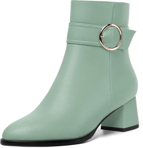 Vista 14 de MERRORI Botas altas de tacón bajo mate mate con cremallera y punta redonda para mujer, 2 pulgadas Beige