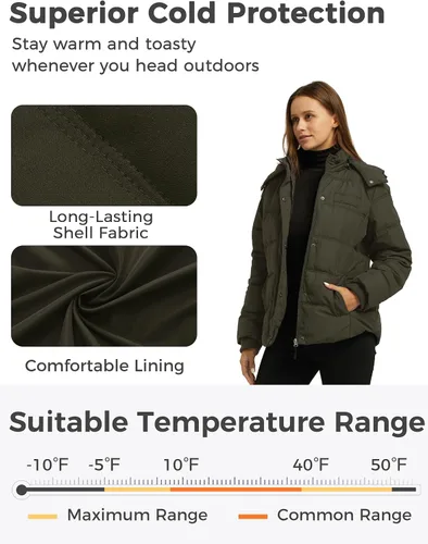 Vista 2 de Wantdo - Abrigo acolchado con capucha para mujer, chaqueta puffer cálida y gruesa de invierno con capucha removible Verde militar