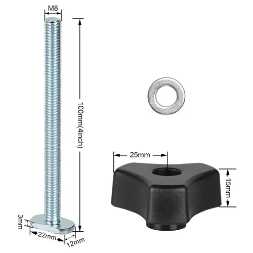 Vista 4 de Toolcool M8 - Kit de perillas para riel en T, tornillos de ranura en T de 4 pulgadas con arandelas, accesorios de riel en T para plantillas