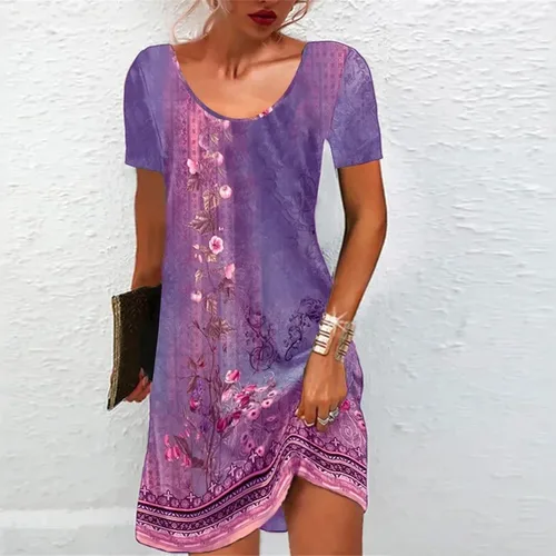 Vista 2 de Mini vestido de verano con estampado floral bohemio para mujer, cuello en V, vintage, acampanado, vestido de playa con hombros descubiertos y manga