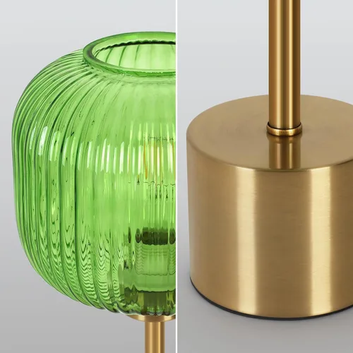Vista 7 de Lámpara de mesa de cristal verde con 3 vías regulable y control táctil, lámpara de mesita de noche vintage moderna de mediados de siglo