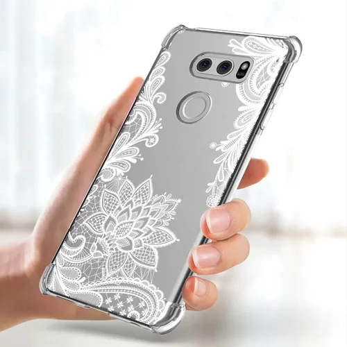 Vista 5 de Funda para LG V30, para LGV30s/V30Plus/V35/V35 ThinQ 2017 lanzamiento a prueba de golpes transparente floral suave flexible TPU delgada cubierta