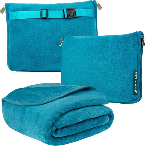 Vista 11 de PAVILIA Almohada Manta de Viaje, Manta Suave de Avión Conjunto Combo 2 en 1, Manta de Avión Compacta Empacable, Esenciales de Vuelo Almohada de Negro