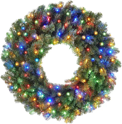 Vista 16 de Casafield Corona de Navidad artificial de abeto de 24 pulgadas, decoración navideña, 200 puntas de PVC para puerta delantera, ventana o mantel