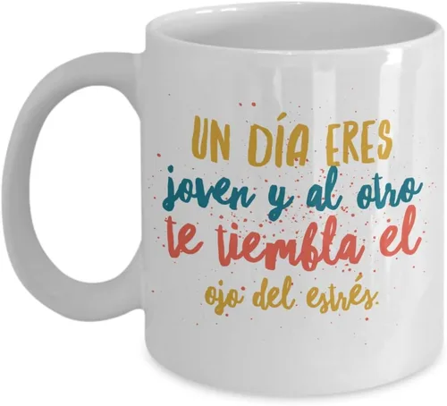 Vista 4 de Taza de Cafe Estres Vaso, taza café divertidas, tazas personalizadas, taza de café inspiradoras, taza con mensajes positivos., 11onza